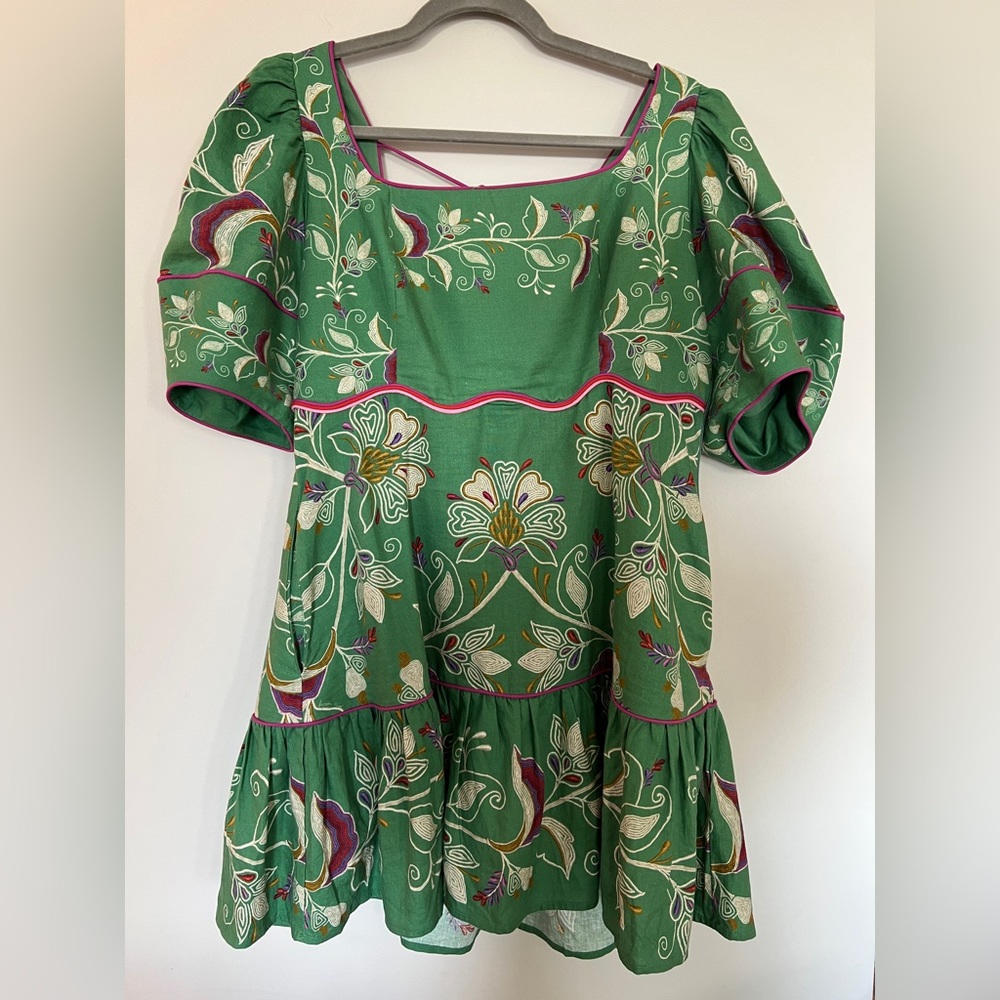 FARM Rio x Anthropologie Green Floral Mini Dress